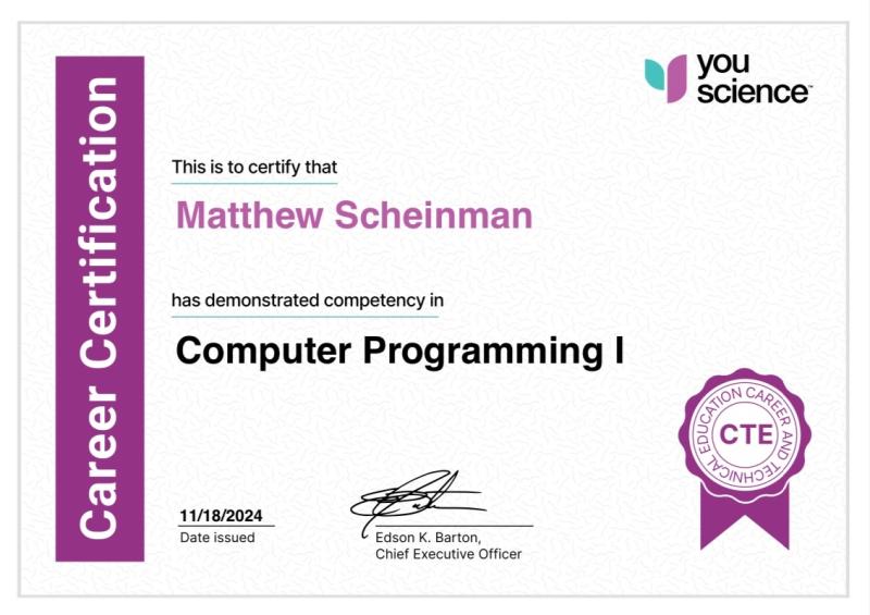 Computer Programming I Certificate