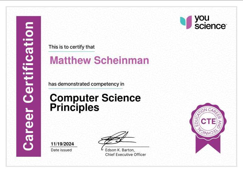 Computer Science Principles Certificate